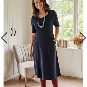 Woolovers Jersey Textured Navy Fit & Flare Dress